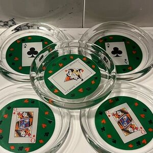 Set of 5 Playing Card Glass Ashtrays